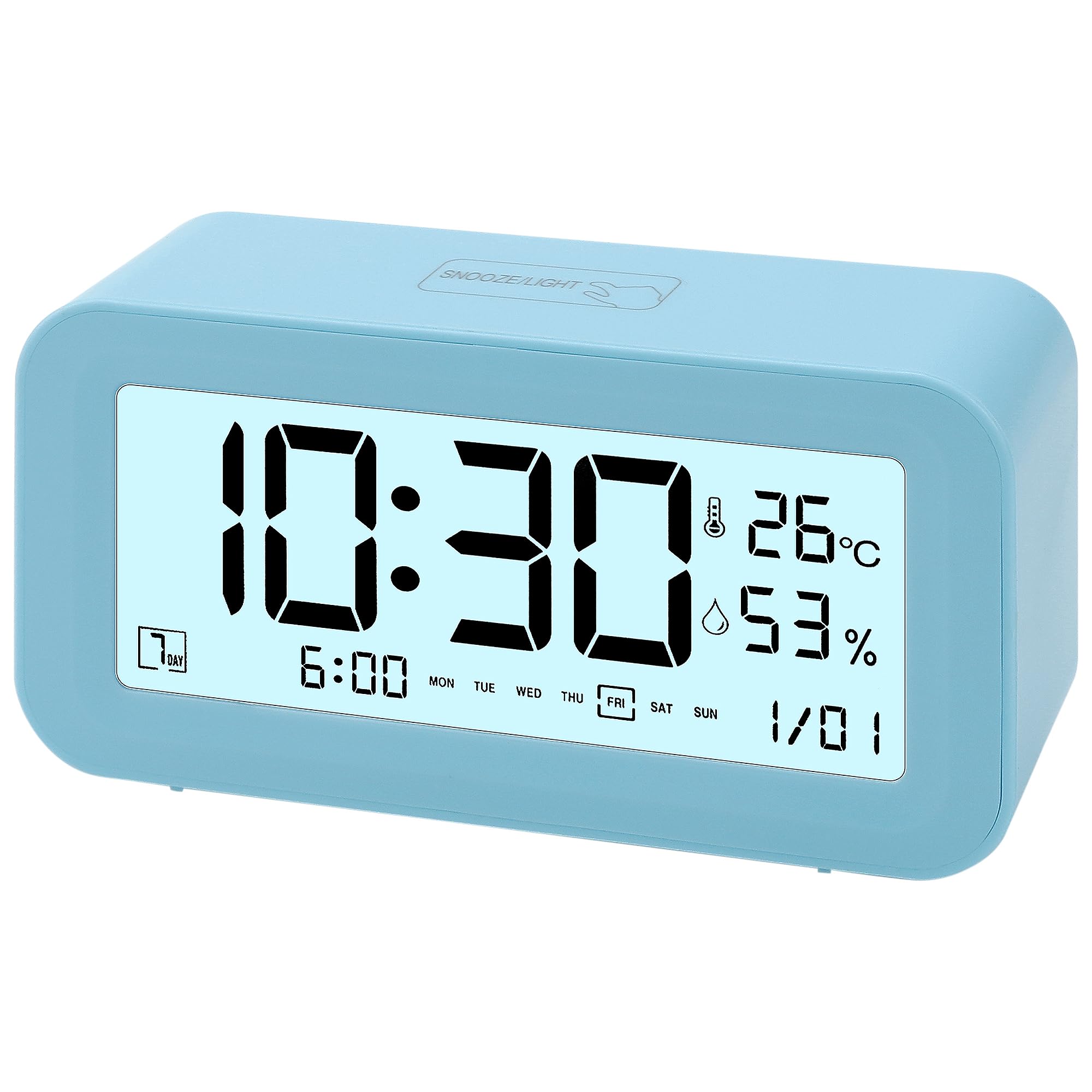 HMETOL Electric Alarm Clock Adjustable Volume Loud Alarms, Battery Powered Fits Bedroom Blue 14.5cm x 5cm x 8.3cm