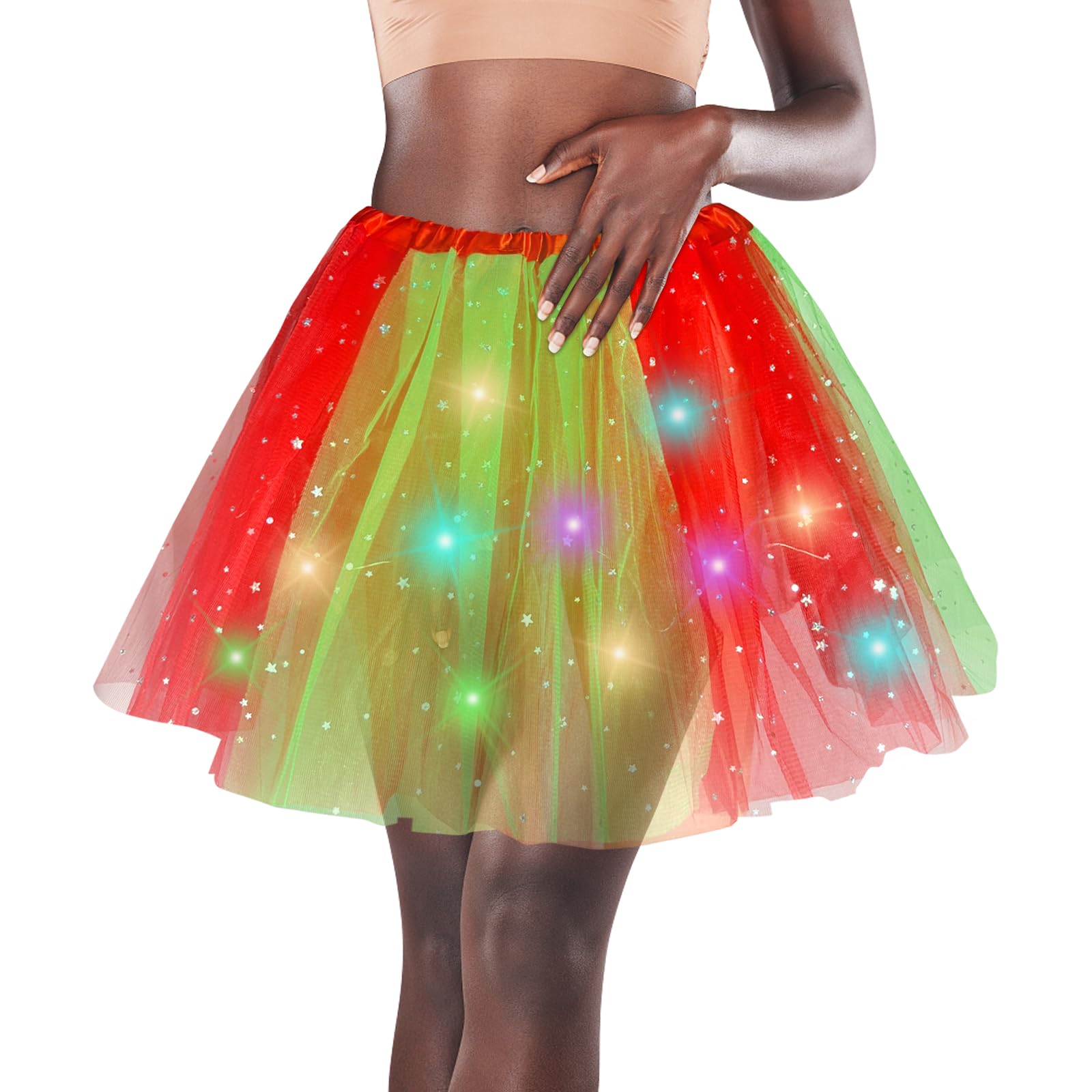 Falda tutú LED para mujer, falda de tutú brillante, falda de tul en capas, falda de ballet para fiesta de Halloween, disfraz de carnaval