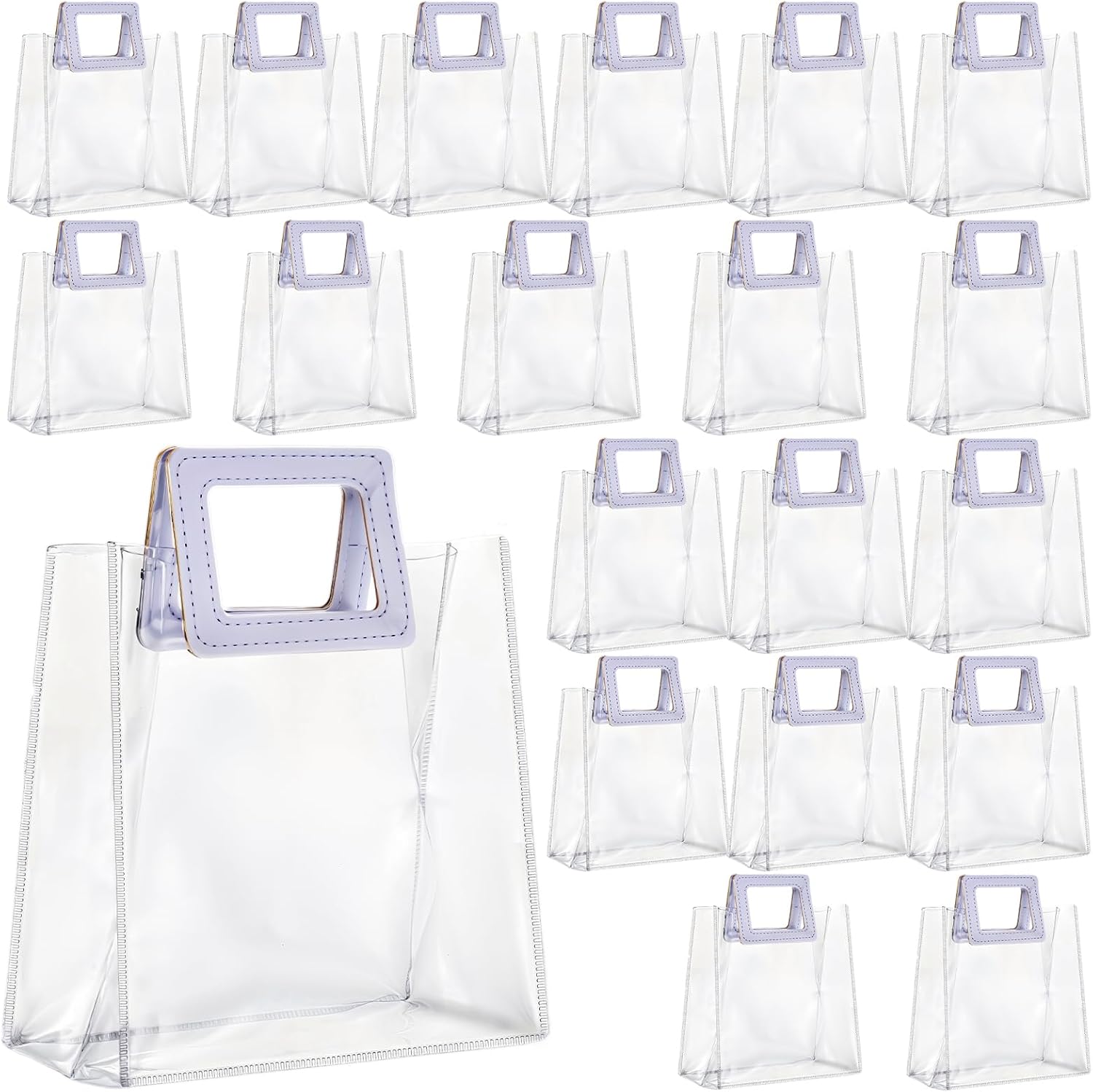 mekueeex 20 Pack Clear Gift Bag with White Handles Transparent PVC Gift Wrap Bags Plastic Tote Bag Reusable Shopping Bags for Bridal Party,Wedding,Baby Shower,Birthday Party 7 x 8 x 4 Inch
