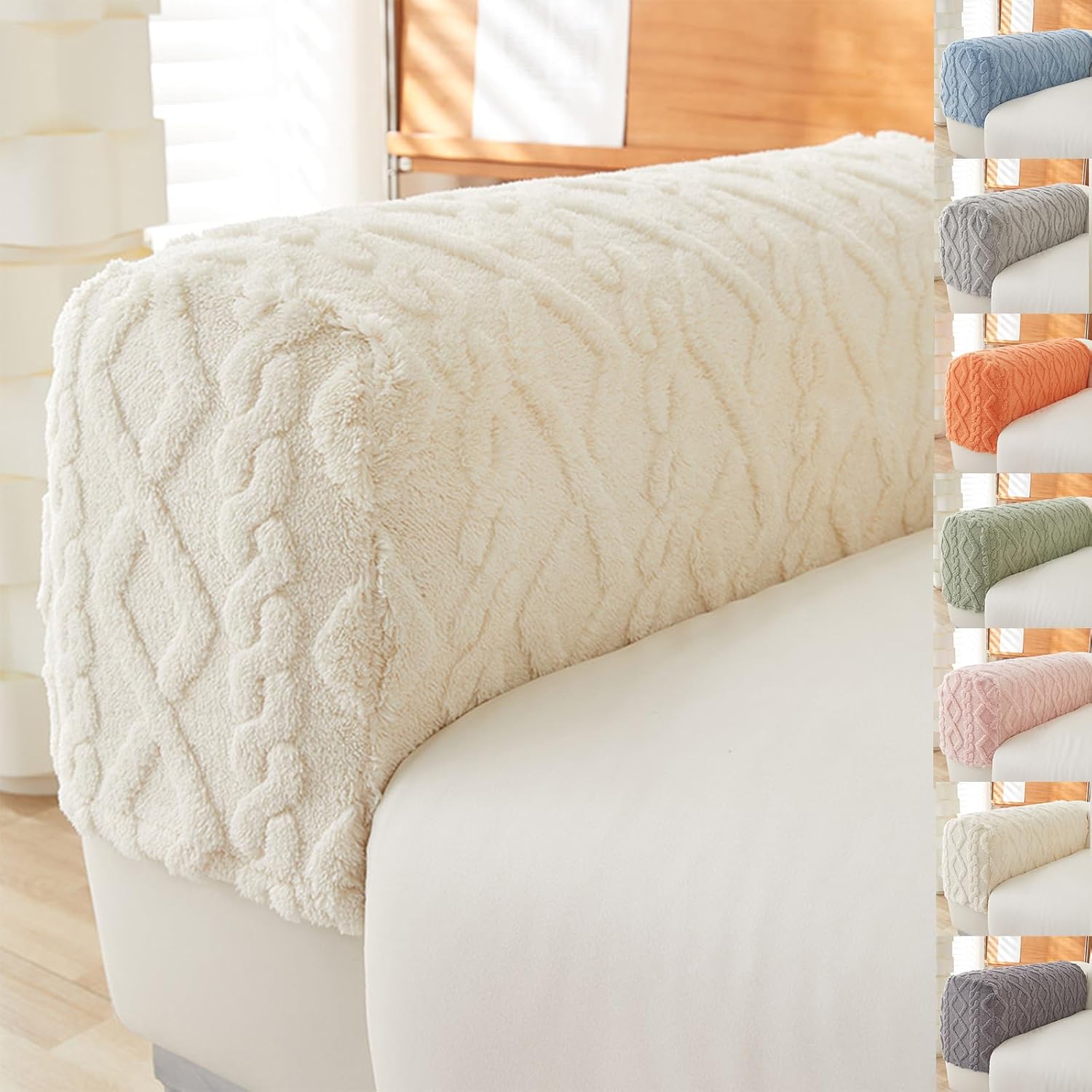 Couch Arm Covers & Arm Chair Covers Set of 2 - Stretch Sofa Armrest Protectors with Non-Slip Grip, Machine Washable Polyester Fabric for Recliner/Loveseat/Sectional (White)