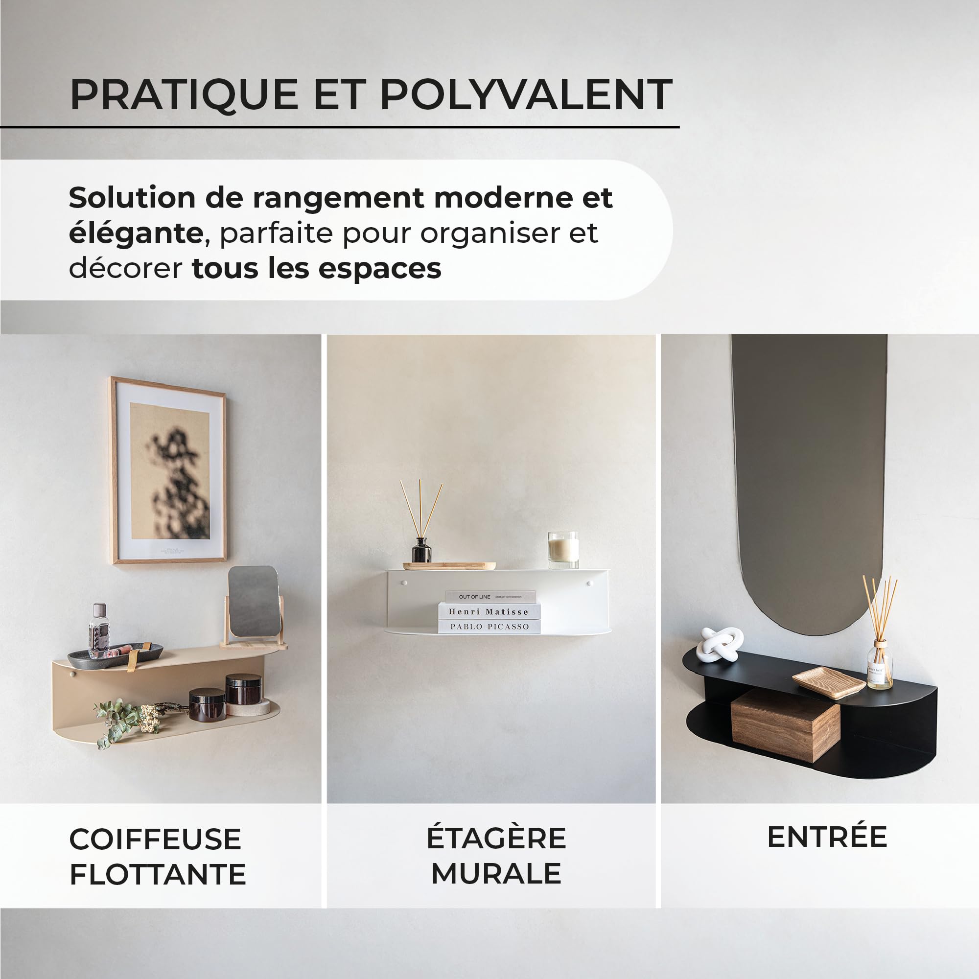 MILUKA Console Entree Suspendue Ovva 60 cm, en métal Blanc, 2 Niveaux