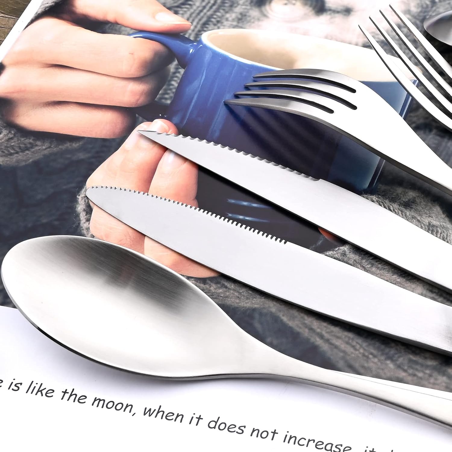 20-Piece Matte Silver Heavy Flatware, Luxury Snplowum 18/10 Stainless Steel Tableware Kitchen Utensils Home & Restaurant Party Wedding Silverware Set Service For 4, Dishwasher Safe