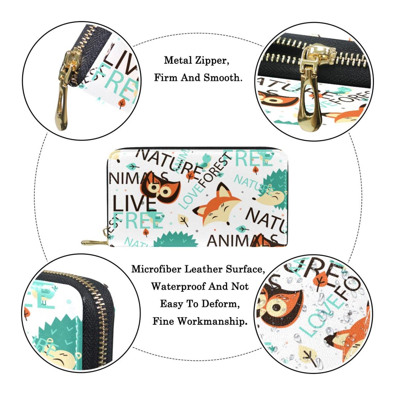 Cartera larga de cuero con cremallera para personalizar las palabras de animales, Varios colores, 20.5x2.5x11.5cm/8.07x1x4.53 in, Classic