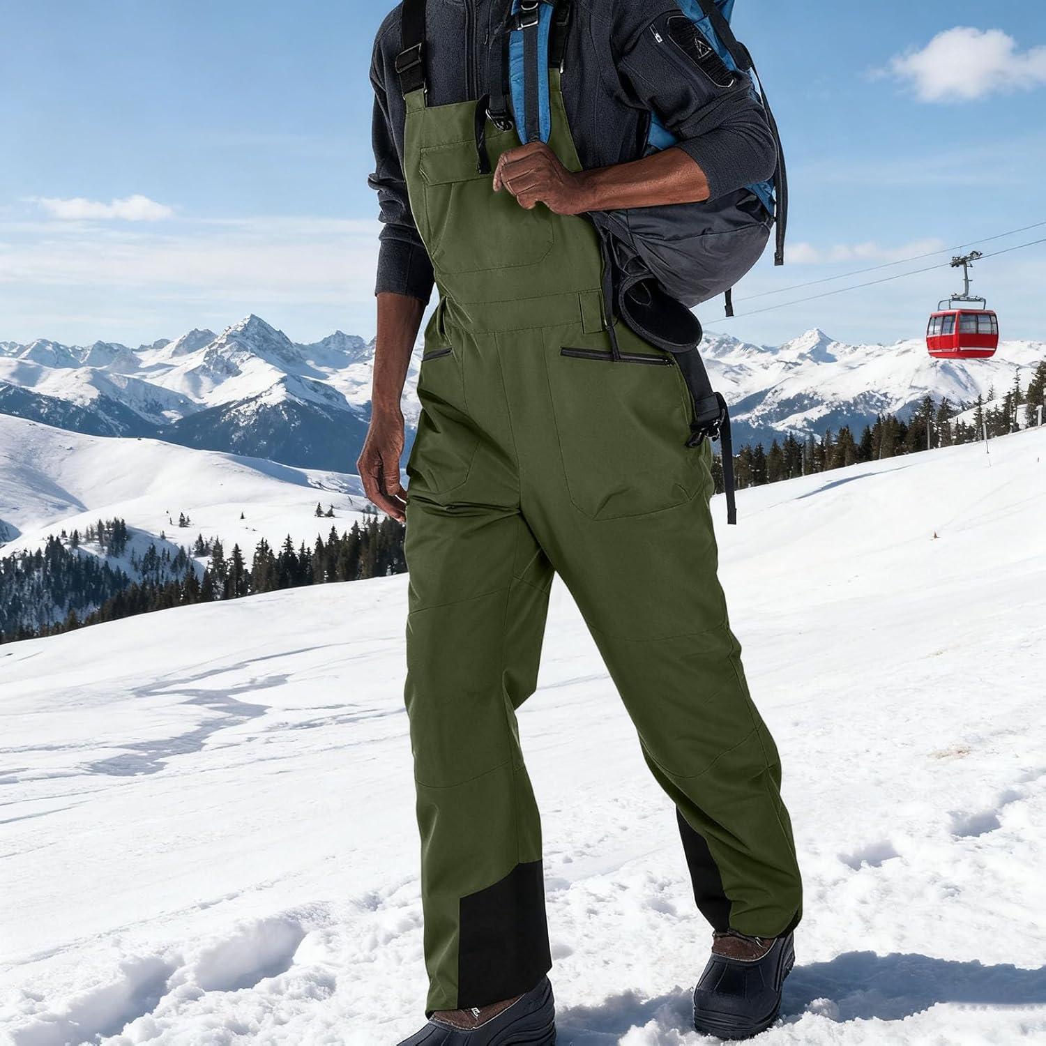 Snow Pants for Men Winter Insulated Snowboard Ski Bibs Waterproof Outerwear Skiing Overalls Bib with Zipper Pockets