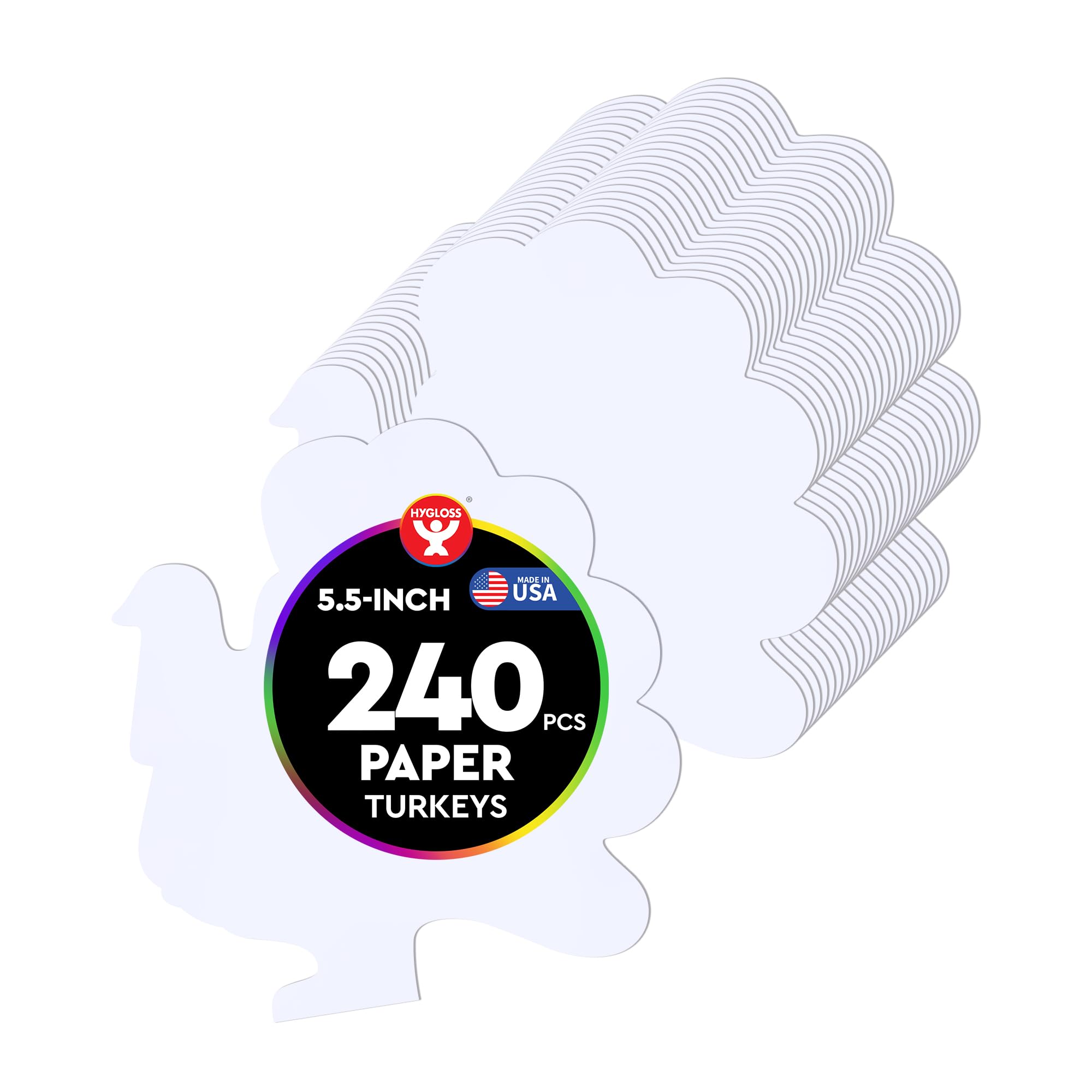 Hygloss Turkey Shape Paper Cut-Outs for Arts &amp; Crafts-Many Creative Uses-Thanksgiving Activities Fall 5.5 Inches-240 Pcs, White