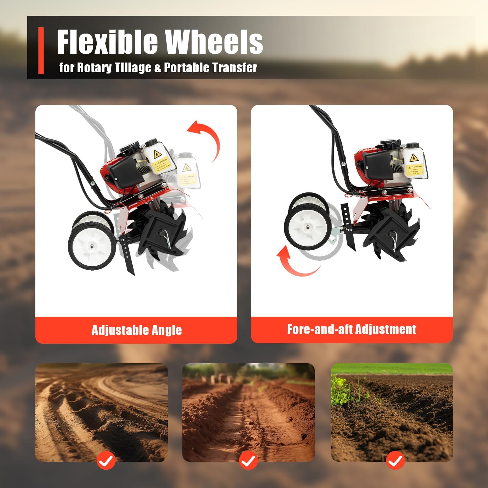 Motoculteur Thermique 52cc 1700W, Motobineuse Puissante à 2 Temps, Largeur de Travail 30cm Profondeur 12cm, Léger et Durable avec Lames en Acier au Manganèse, Idéal pour Jardin
