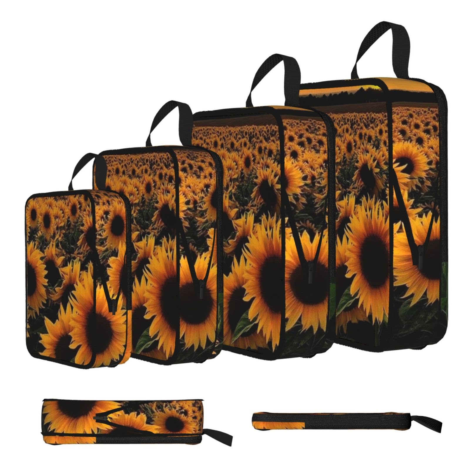 Sunflowers Print 4 Set Compression Packing Cubes For Suitcases,Expandable Storage Bags Organizers