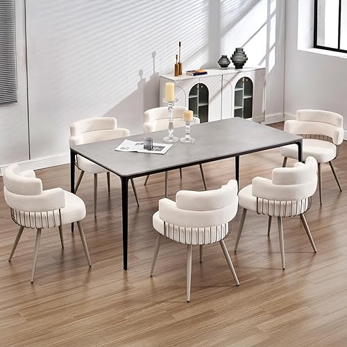 Miniatura 9 de Juego de 4 sillas de comedor modernas, sillas de cocina tapizadas de tela de mediados de siglo con patas de metal, cómoda silla de acento con