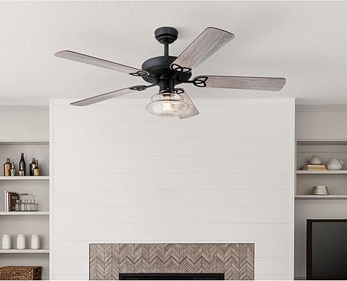 Miniatura 4 de Westinghouse Lighting 7304800 Scholar, ventilador de techo LED de estilo vintage con luz, 52 pulgadas, acabado negro mate, vidrio transparente