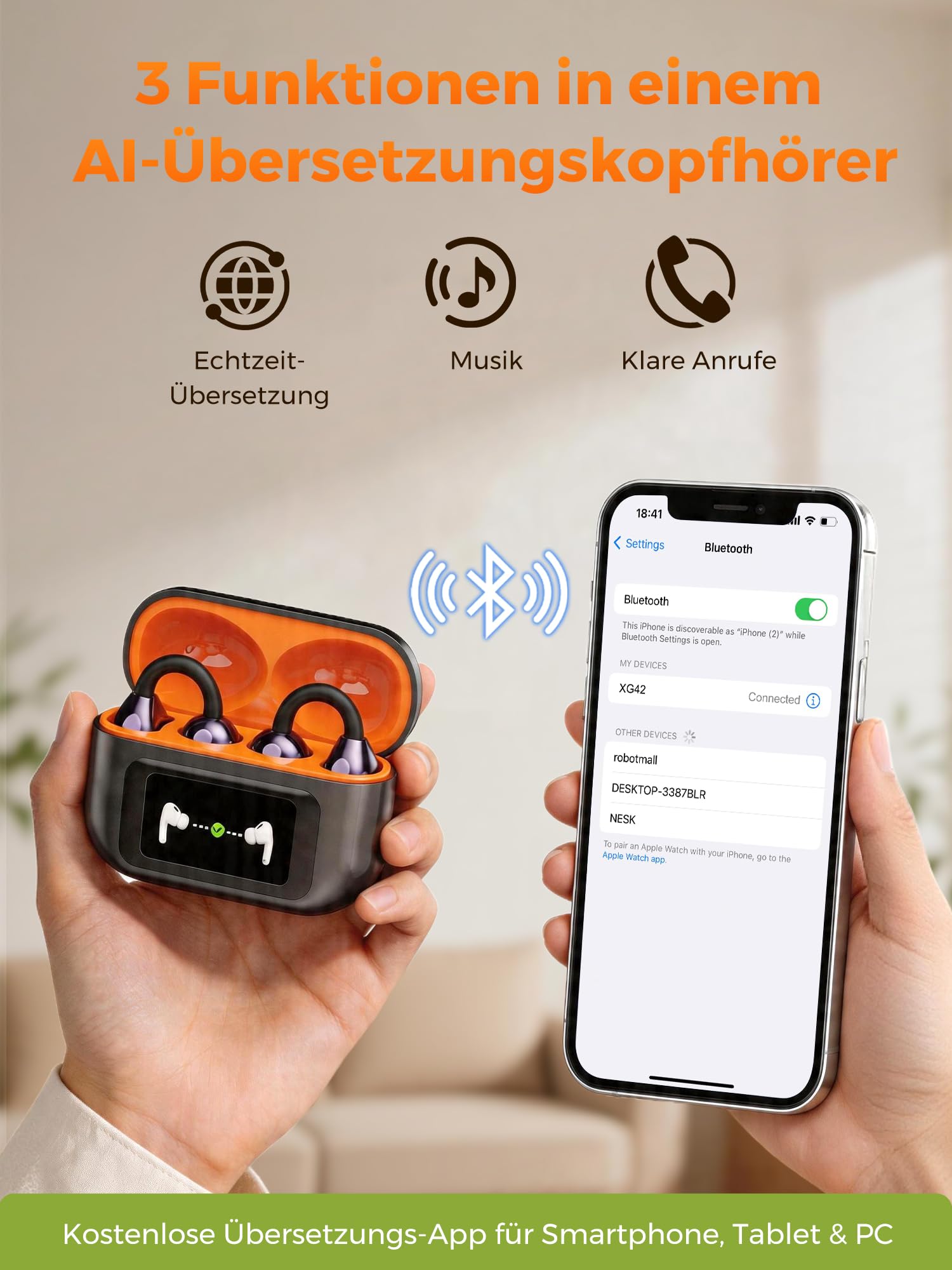 Übersetzungskopfhörer In Echtzeit Übersetzer Kopfhörer: 3 In 1 Übersetzungskopfhörer LCD Touchscreen 159 Sprachen App 7 Übersetzungsmodi, Bluetooth 6.0 Sprachübersetzer 30H Für Reisen Business Lernen | 10+ Funktionen / Kamera-Fernbedienung / Komfortable P