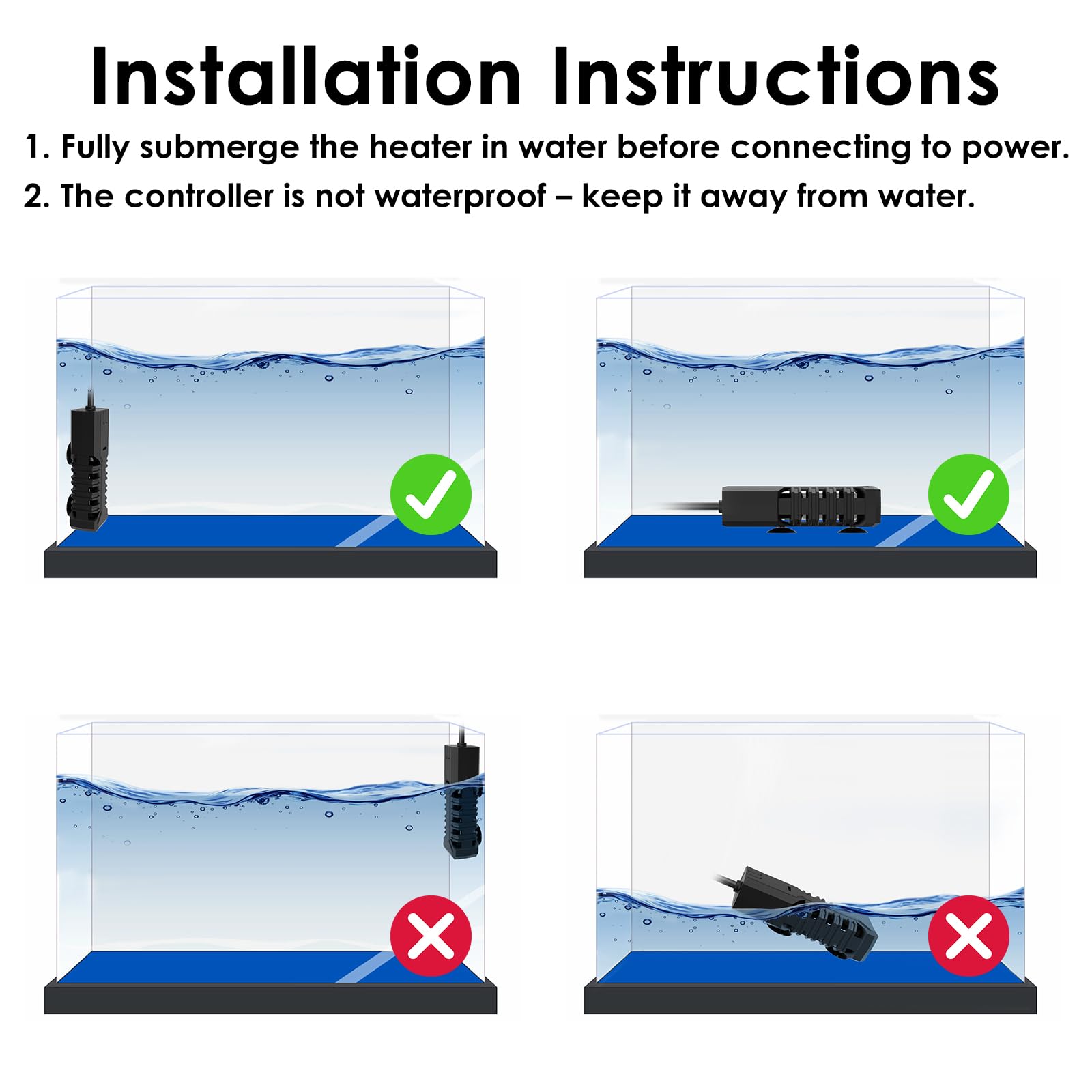Chauffage d'aquarium 100 W, chauffage d'aquarium réglable, avec affichage numérique, protection contre la surchauffe et protection contre la course à sec, pour eau de 37 à 78 litres