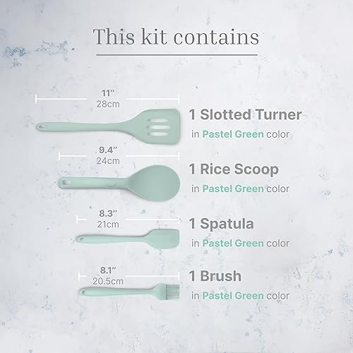 Miniatura 3 de Juego de 4 utensilios de silicona  Espátula de goma, cepillo de repostería, espátula ranurada y paleta de arroz  Juego completo resistente al calor