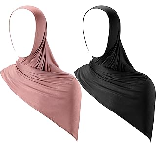 2 Pcs Instant Hijab Jersey Hijab for Women Muslim Head Scarf Lightweight Long Soft Hijab Shawl Stretch Solid Color Scarf Wrap (Black, Pink)