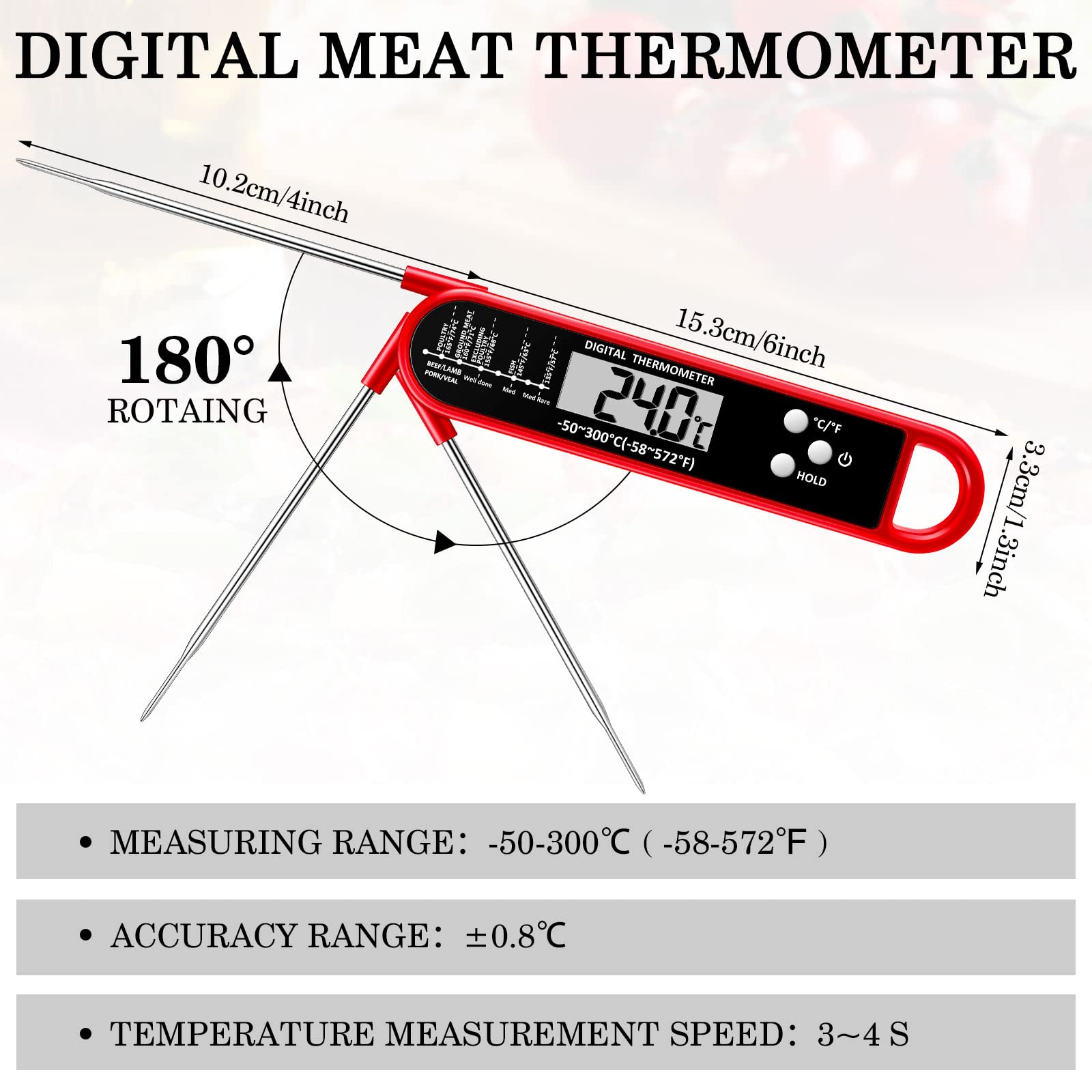 Xuhal 6 termómetros digitales de alimentos para cocinar a la parrilla, termómetro de lectura instantánea para carne, día de Acción de Gracias, cocina, barbacoa, termómetro impermeable con sonda