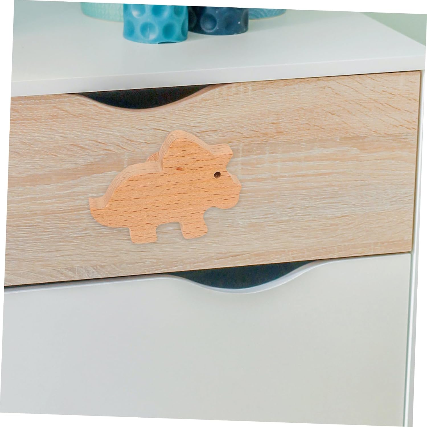 6set Nursery Drawer Knobs Dinosaur Animal Wood Knobs Boys and Girls Cabinet Pulls Easy Install Screws Adhesive
