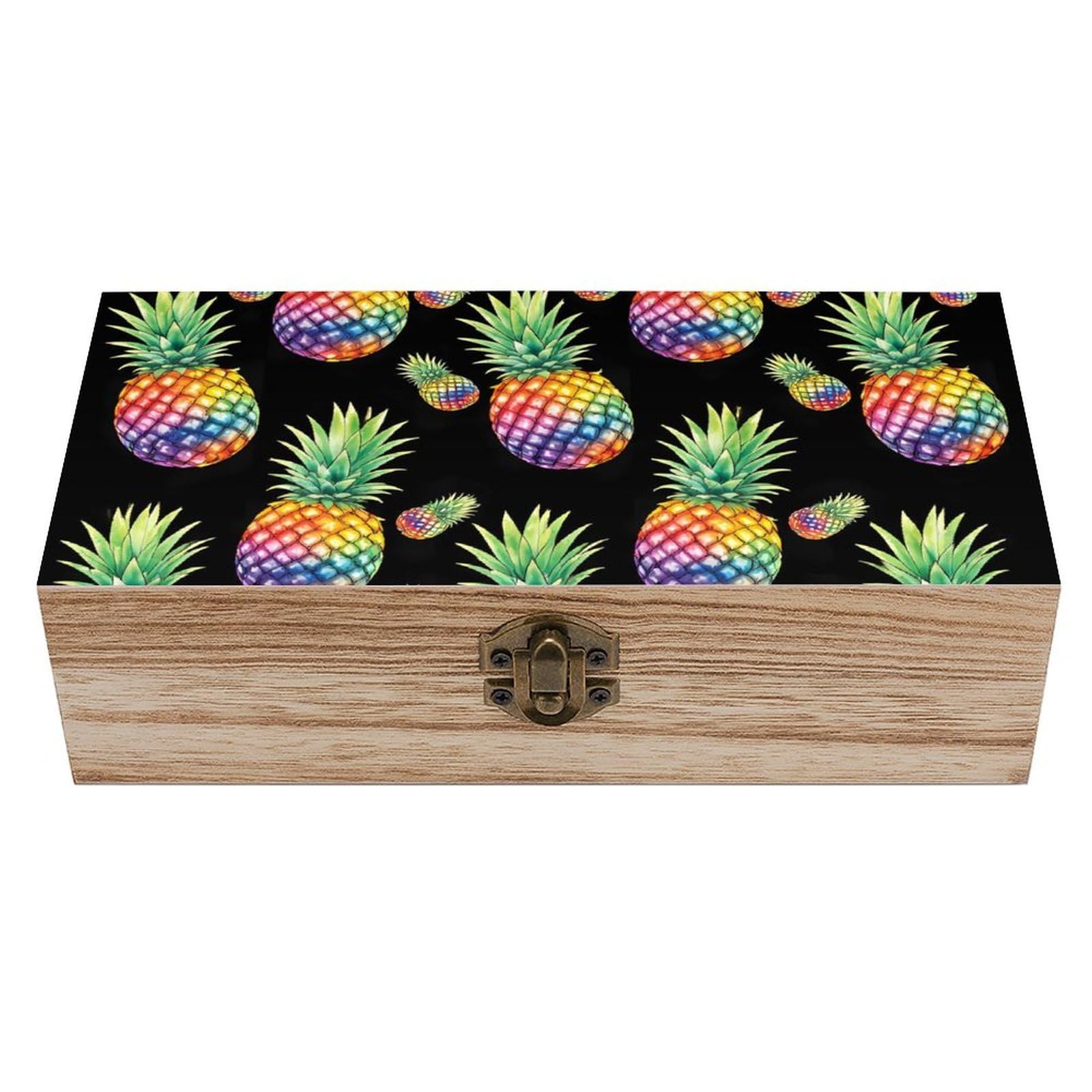 HLBSDM Colorful Neon Pineapple Black Art Wooden Storage Box
