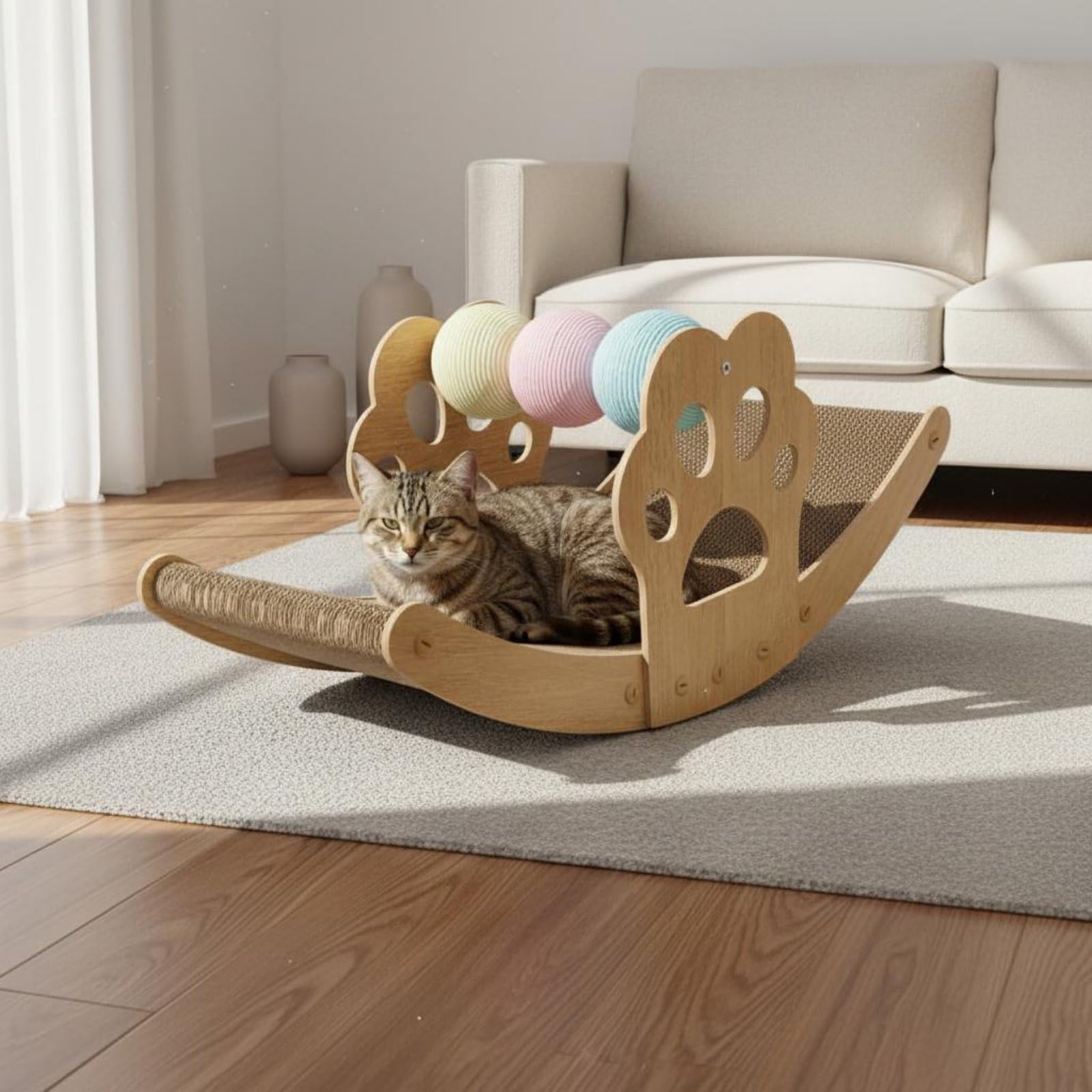 Griffoir Lounger Grattoir Balancelle pour Chat Carton Densifié Forme Incurvée Confortable Limitant l'usure des Meubles Adapté aux Chats d'Intérieur Détente Activités Ludiques, Color to 2