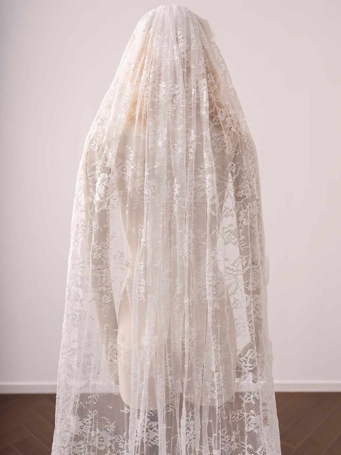 French Lace Long 1 Tier Ivory Wedding Bridal Veil with Comb