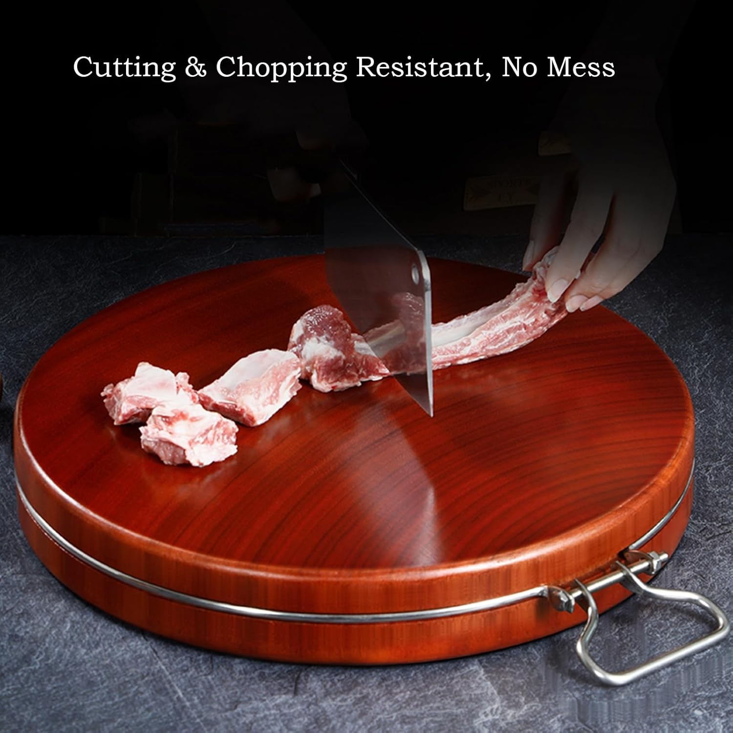 Round Cutting Board With Handle Iron Wood Chopping Board Butcher Block For Kitchen Charcuterie Board For Meat, Fruit, Cheeze Easy To Clean(36cm/14.2in)