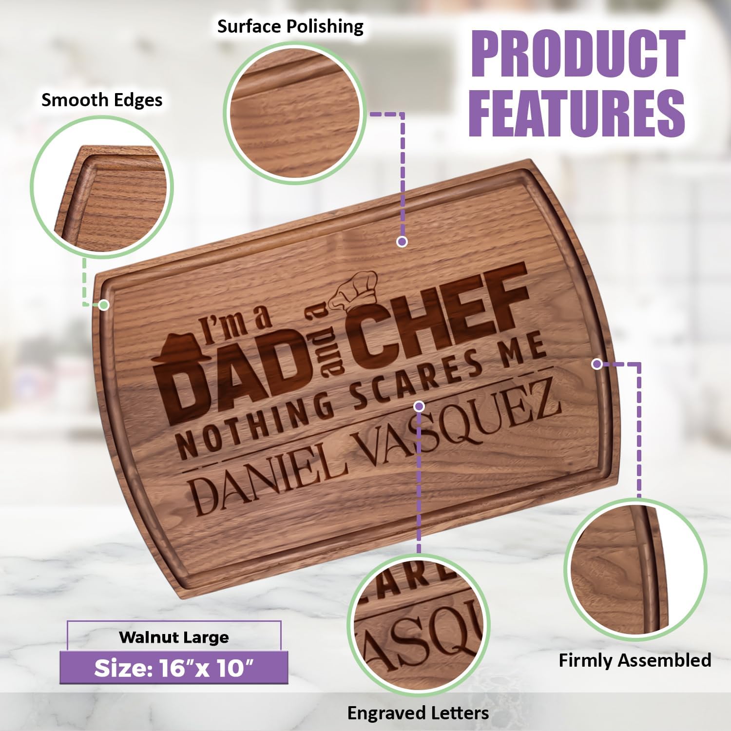 Personalized Grillfather Cutting Board for Dad, Husband, Grandpa or Father-in-Law, Custom Wooden BBQ Grilling Board for Men, Father’s Day Gift for Him