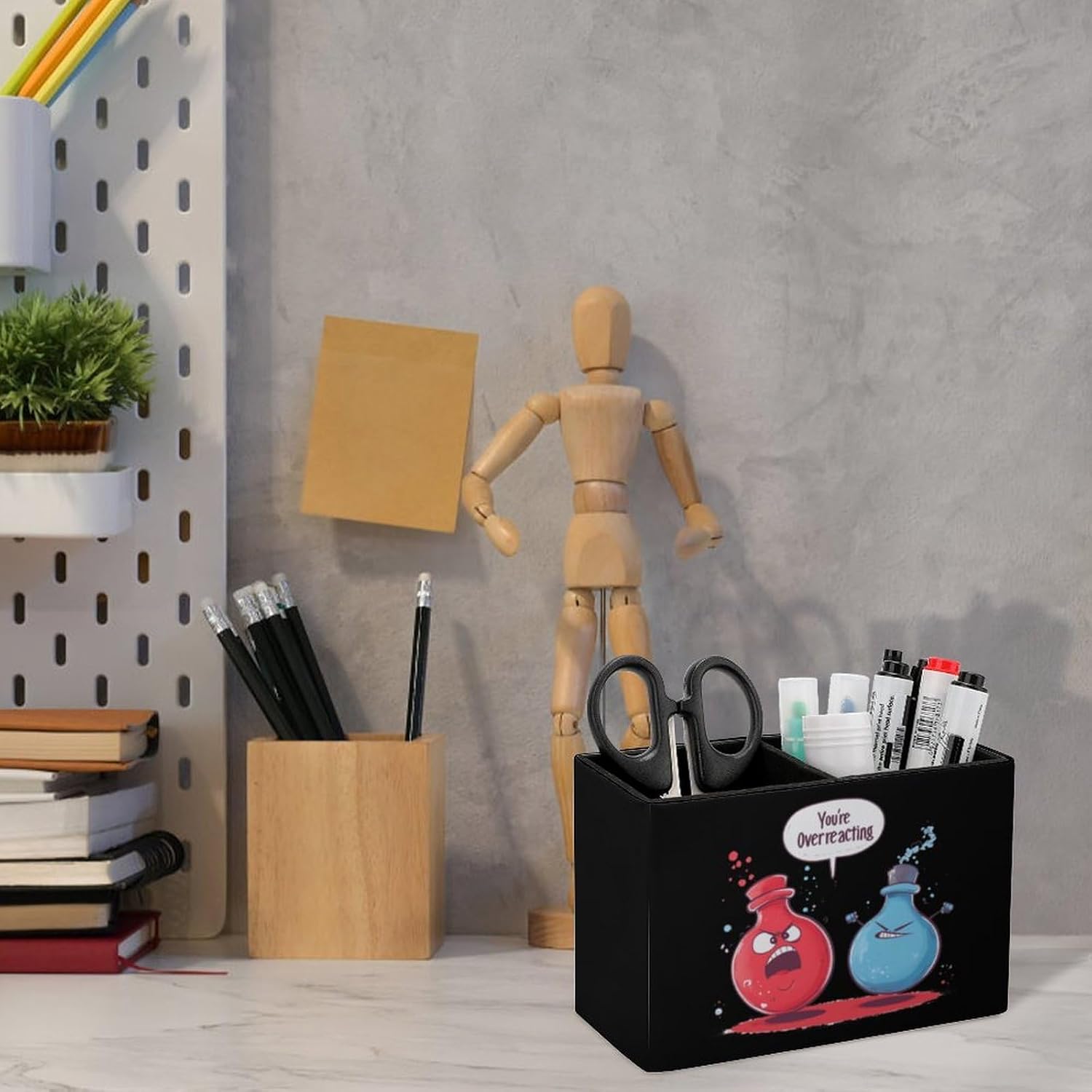 You're Overreacting Funny Chemistry Pencil Pen Holder PU Leather Desk Storage Organizer Makeup Brush Box