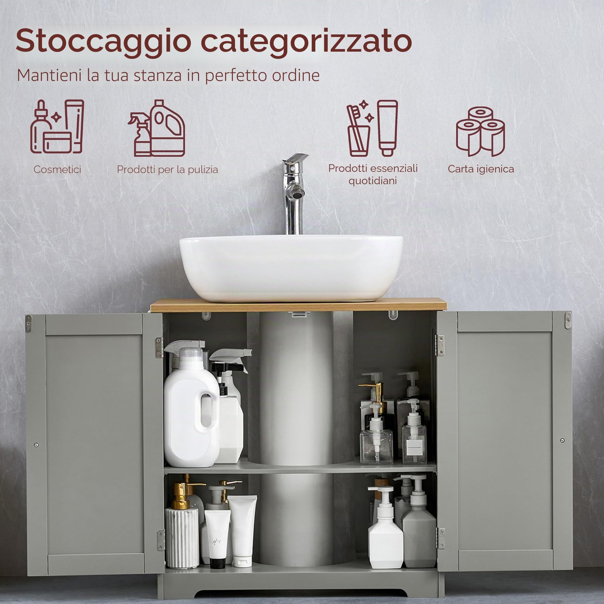 Bath Vida Vasca Vida Priano Mobile Sottolavello, Colore: Grigio, Grey Under Sink Bathroom Cabinet
