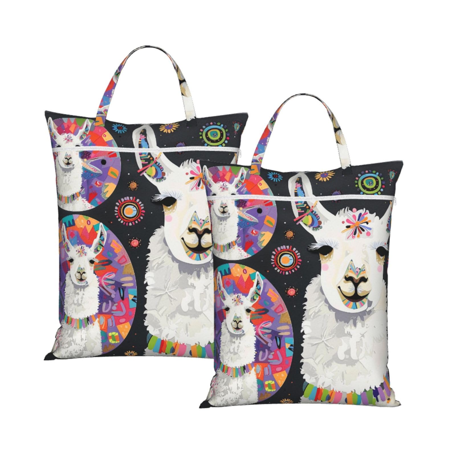Large Travel Laundry Bags,Llama Alpaca Print with Handle Foldable Laundry Bag for Holidays Gym Swimming and Family Trips, 2Pcs