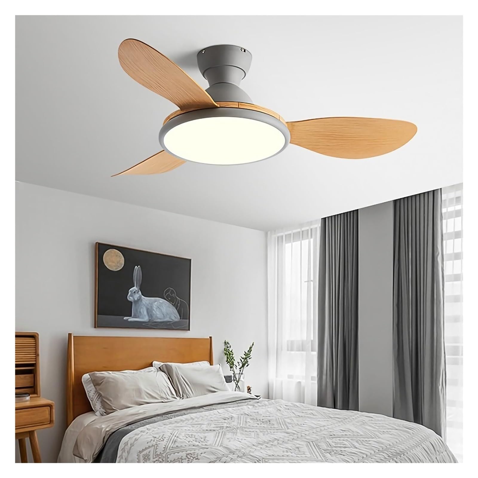Ceiling Fan With Light And Remote, LED Dimmable Fan Ceiling Lamp, 6 Speed