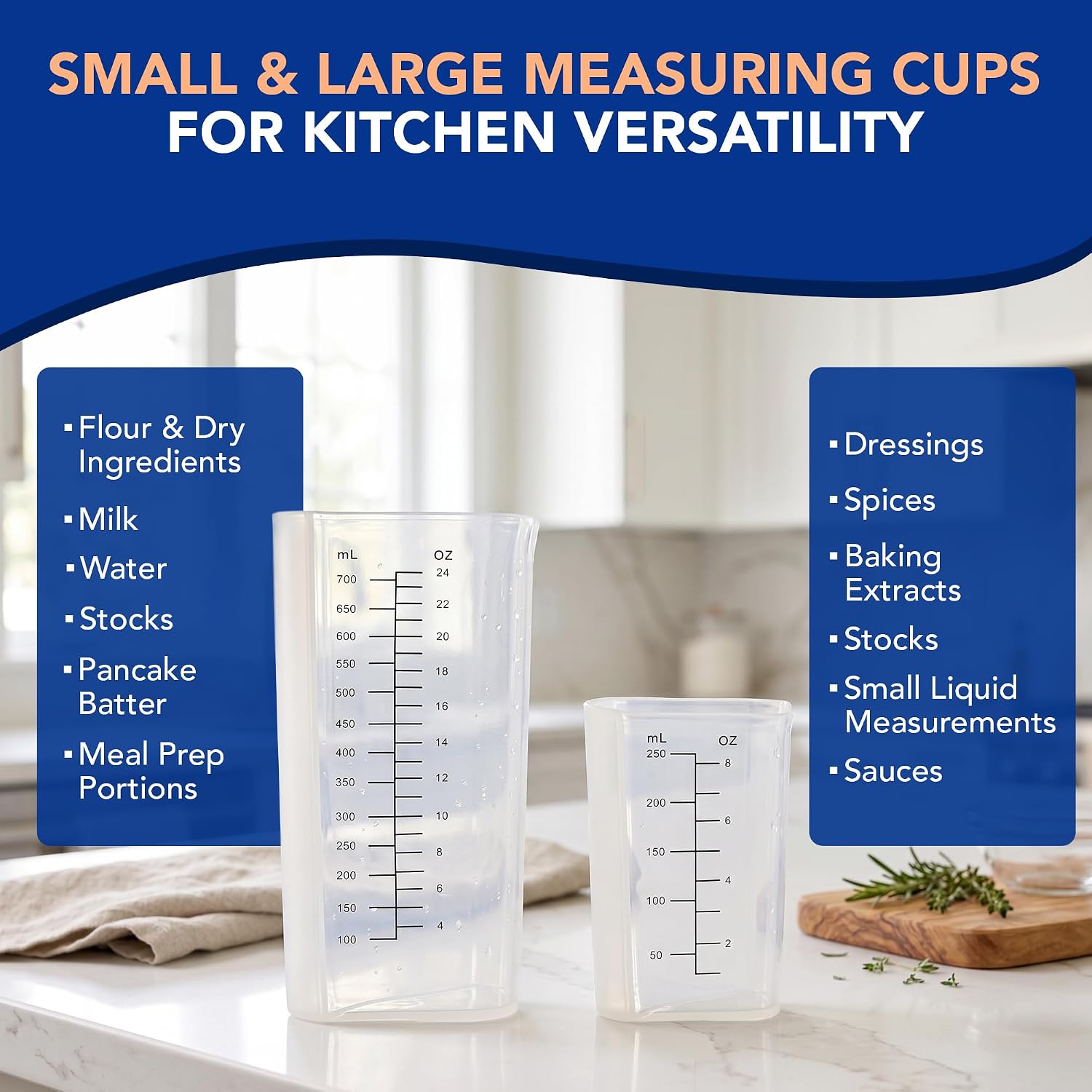 Plastic Measuring Cups Set of 2 (1 Cup & 3 Cup with Oz & mL Markings)