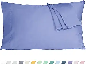 Pillow Cases, Standard Queen Size Cotton Percale Weave Pillowcases, Pre-Shrunk Breathable and Hypoallergenic Pillowcases, Set of 2 (2 Piece Standard/Queen 20 Inch x 30 Inch, Purplish Blue)