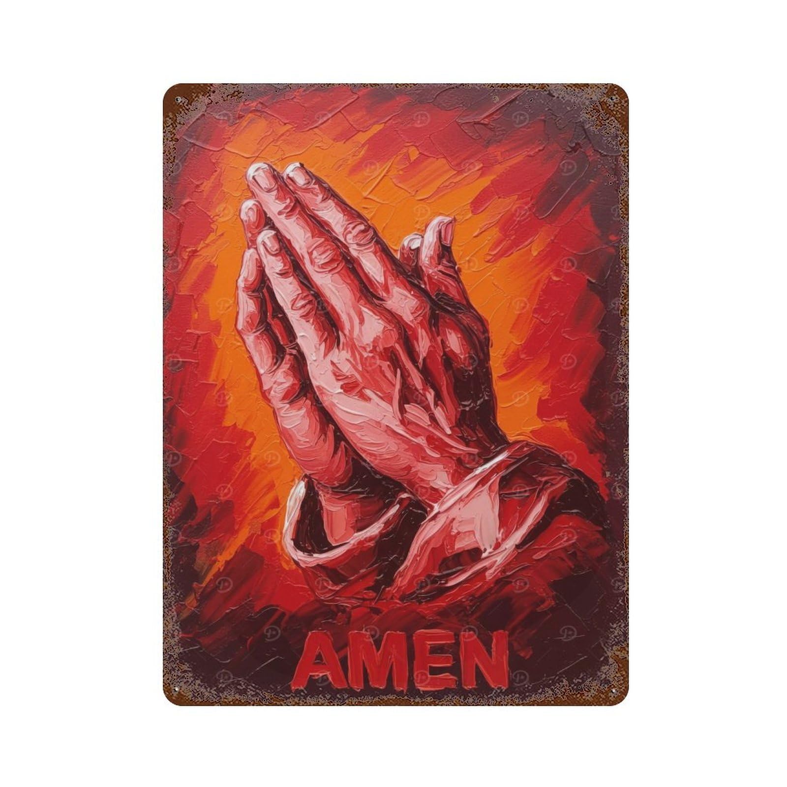 Rust Effect Praying Hands Painting Weathered Tin Sign 15.7"x11.8", Novelty Wall Decor for Office, Studio And Wall Decor