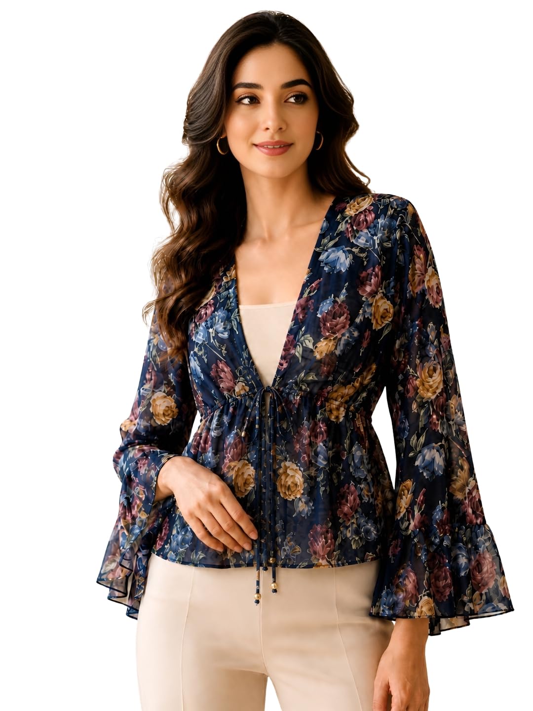 curvy love Casual Floral Print Women Chiffon Top-picture-25