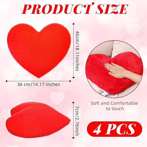 Miniatura 9 de Remerry 4 almohadas en forma de corazón, lindas almohadas de piel sintética de conejo, almohada de corazón suave y esponjosa, cojín decorativo para