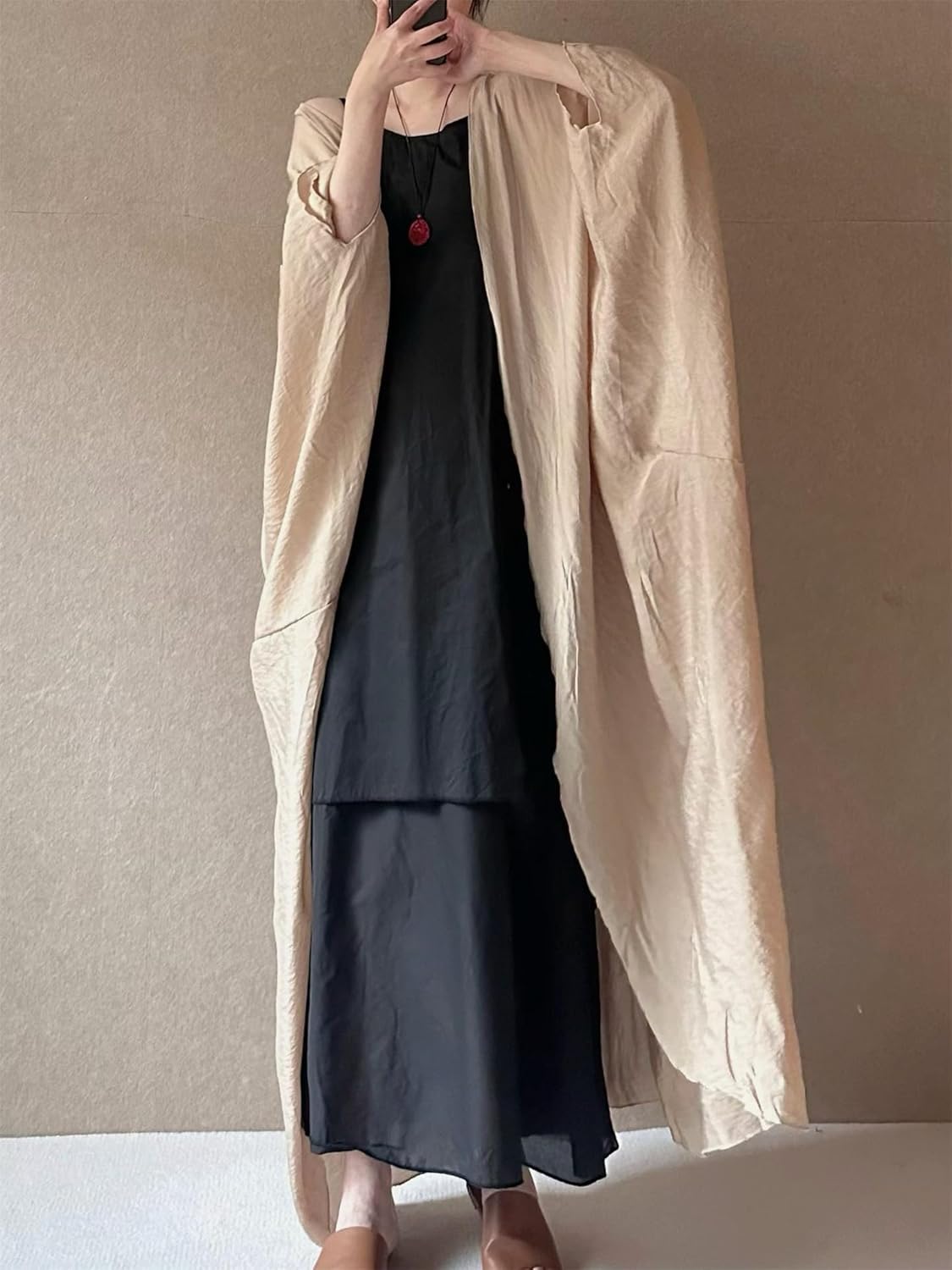 PRINCESS BRIDE Literary Painter Cotton Linen Women Lightweight Open-Front Long Cardigans Flowy Loose Outerwear Drapey Trench Coats, One Size, Beige - Image 6