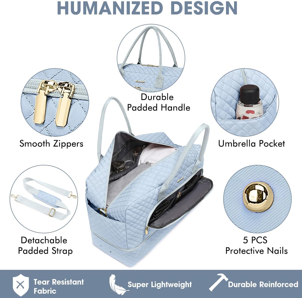 Travel Duffle Bag Weekender for Women - Carry-On Overnight Bag Personal Item Bag with Shoe Compartment & Wet Pocket Large Weekend Tote Bags with Toiletry Bag Hospital Bags for Labor and Delivery - Image 3