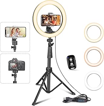 Anneau Lumineux LED Selfie Avec Trépied - Lumière De Maquillage Dimmable, 3 Couleurs, Bluetooth - Pour YouTube, Streaming