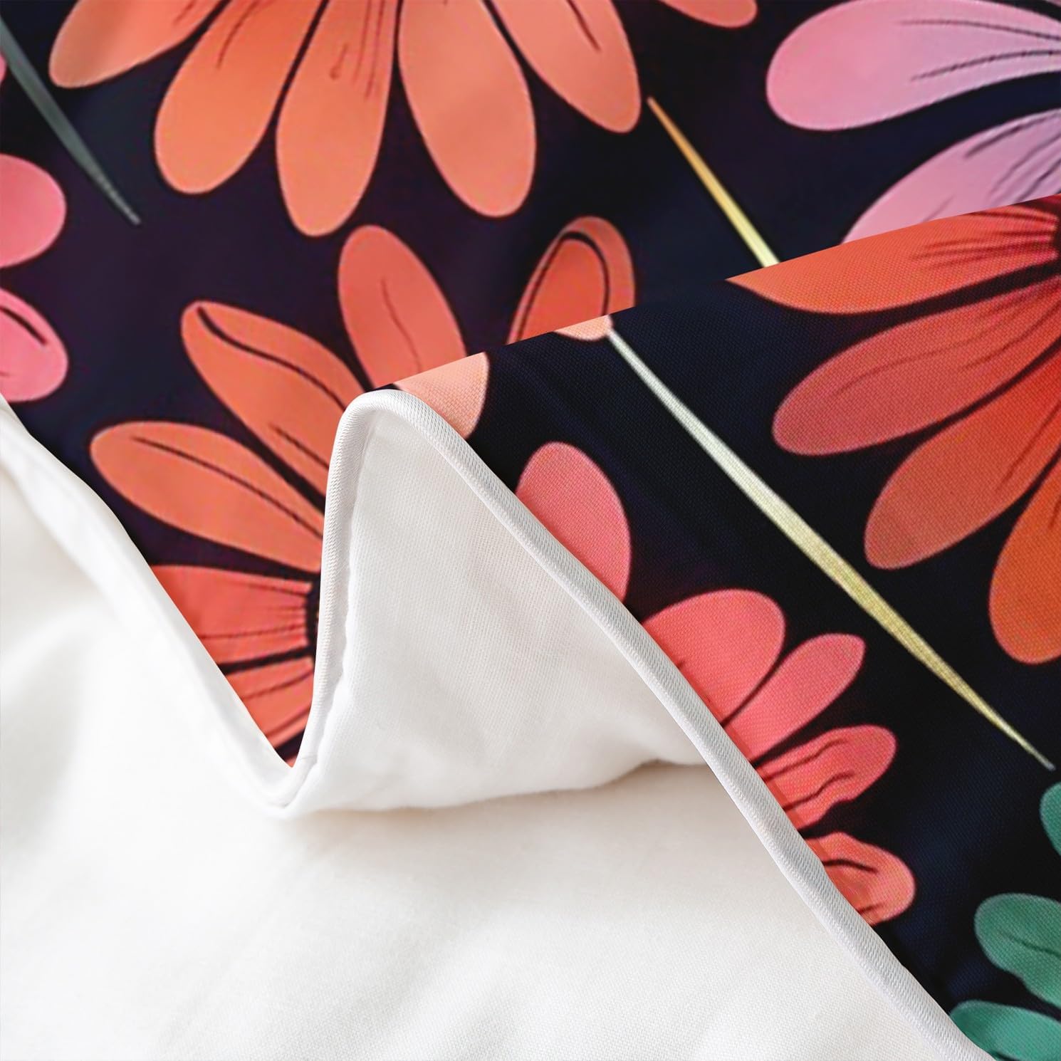 Erosebridal 100% Organic Daisy Cotton Duvet Cover Twin Size, Colorful Flowers Comforter Cover, Botanical Bed Set for Girls Women, Yellow Purple Pink Green Retro Vintage Girls Quilt Cover