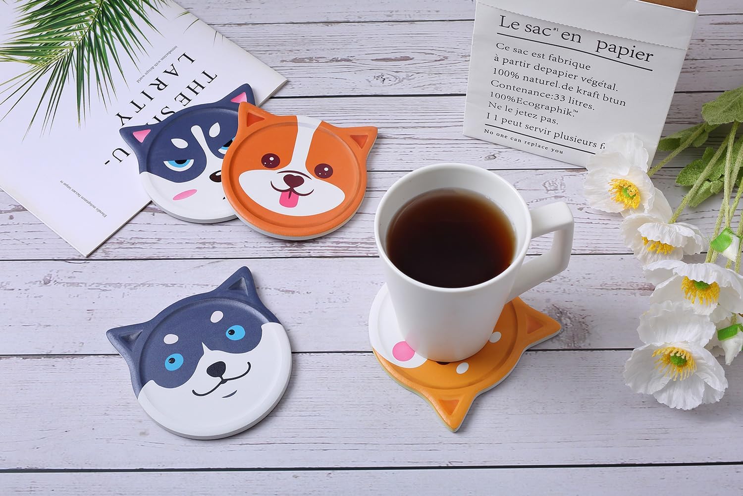 Funny Coasters for Drinks Absorbent Ceramic Animal Coasters Set of 4 for Coffee Table, Cute Dog Lover Gift Home Decor - Image 4