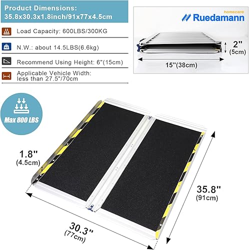 Miniatura 41 de Ruedamann Rampa para silla de ruedas de 2 pies, rampa portátil para silla de ruedas para la entrada del hogar, diseño más ancho, rampas plegables
