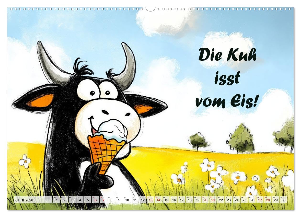 Kuhle Sprüche (hochwertiger Premium Wandkalender 2026 DIN A2 quer), Kunstdruck in Hochglanz: Humor rund um Rindvieh, Kuh und Stier (CALVENDO Spass)