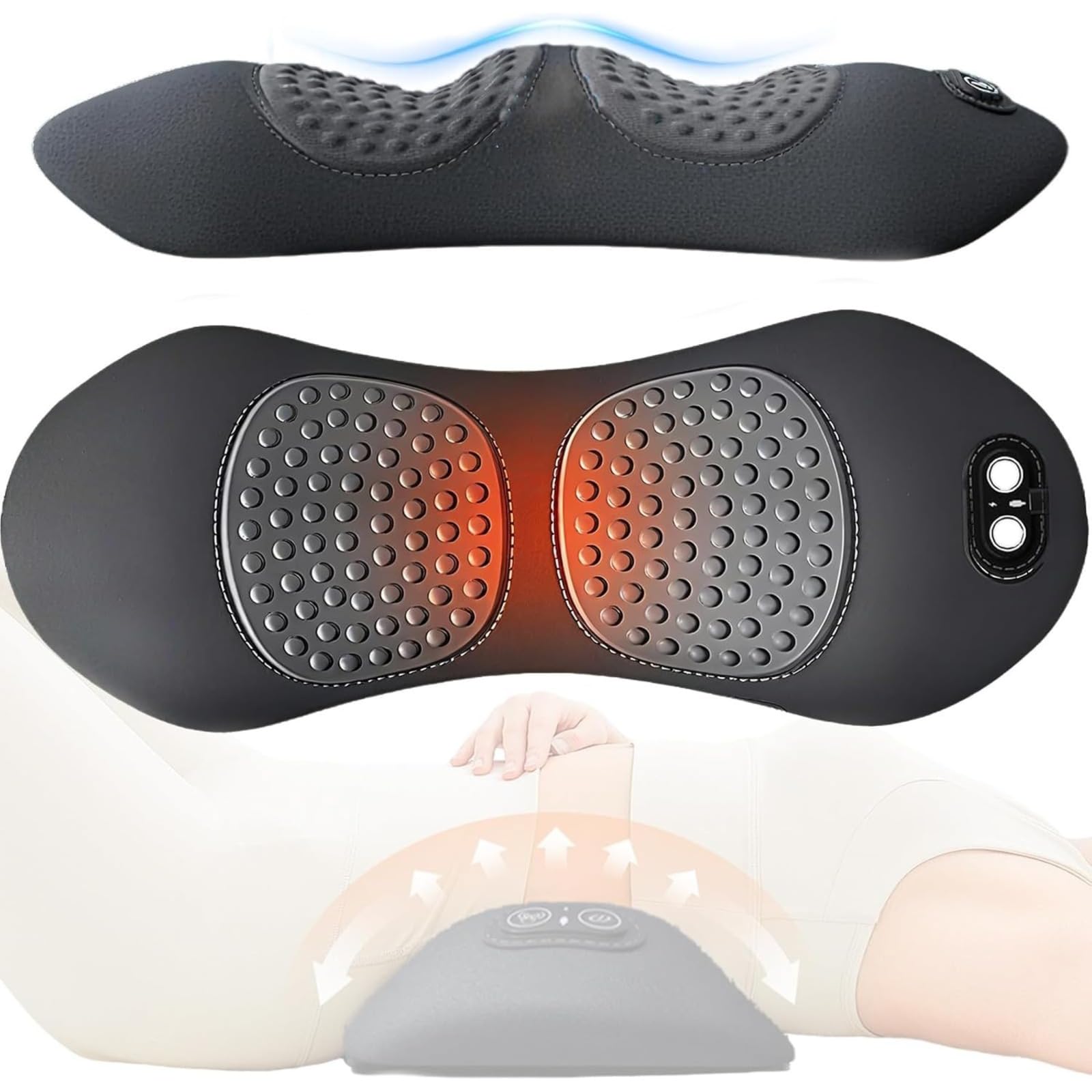 vizo 3 In 1 Rückenmassagegerät, Elektrisches Lendenkissen mit Wärme, Dehnung & Vibration, Memory Foam (Schwarz)