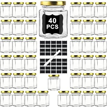 Ritayedet 40 Pack Small Glass Honey Jars with Lids for Wedding Favor, Baby Showers, 3 Oz Airtight Glass Canning Jars with Lids, Candle Jars for Spice, Candy, Jam, Waterproof Stickers
