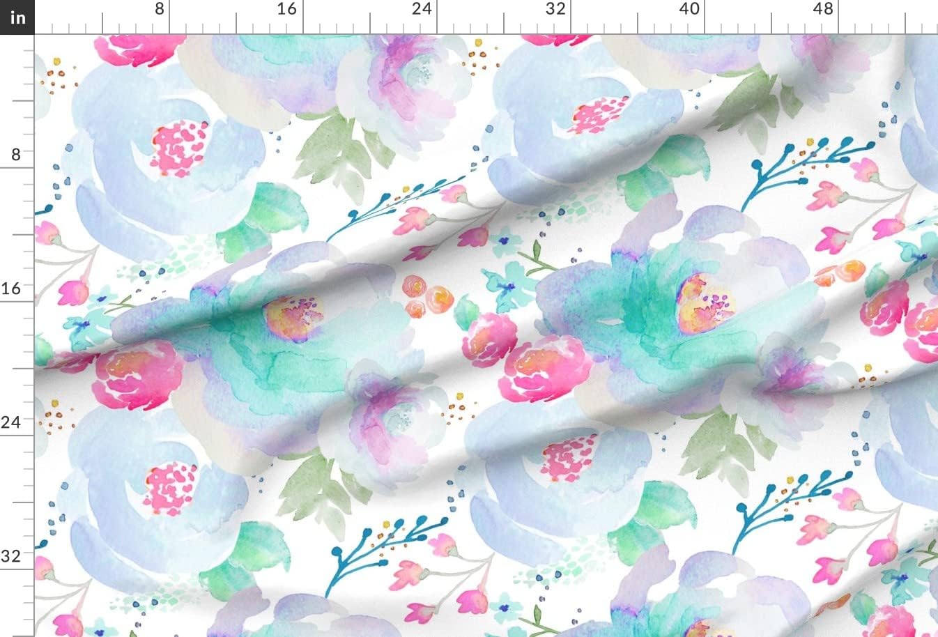 Spoonflower Fabric - Pink Blue Purple Botanical Abstract 90'S Retro Floral Water Color Printed on Chiffon Fabric by The Yard - Sewing Fashion Apparel Dresses Home Decor