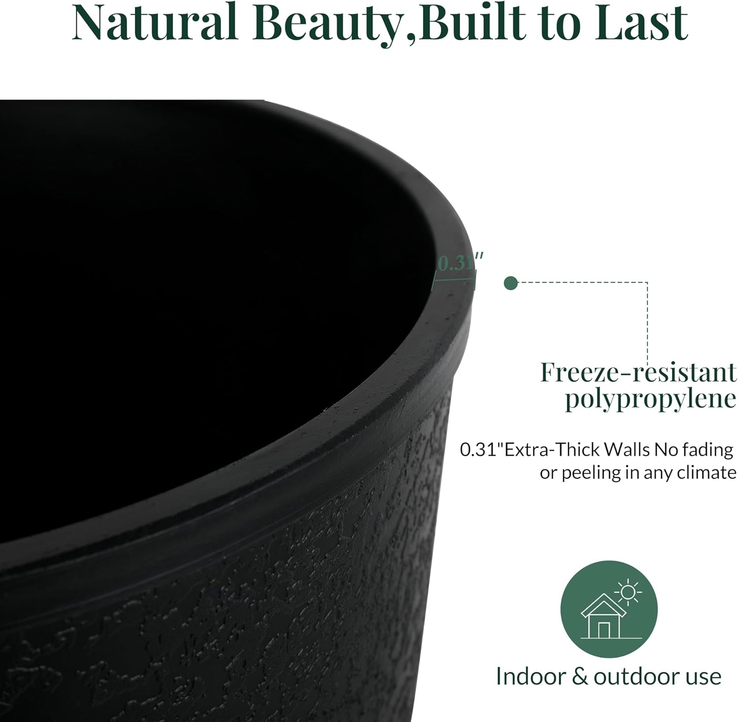 KOL Planters Flower Pots, Plastic Urn Planters for Indoor Outdoor Plants, Black Pedestal Planter Pots 2 Pack, 15 Inch Tall Decorative Planters with Drainage Holes & Plugs for Front Porch Patio Garden