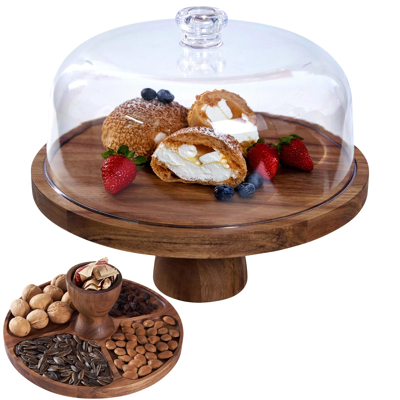Wooden Cake Stand 30cm, Adjustable Height Serving Platter for Dessert Display and Party Appetizers, Two Party Serving Tray
