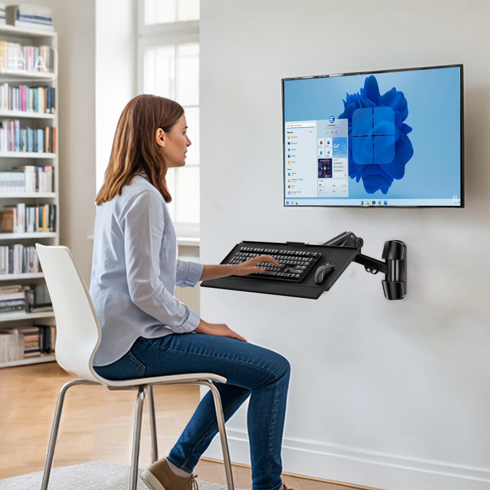 Supporto da parete per tastiera, mouse e supporto per monitor, piattaforma di digitazione regolabile in altezza, supporta fino a 12 kg, nero