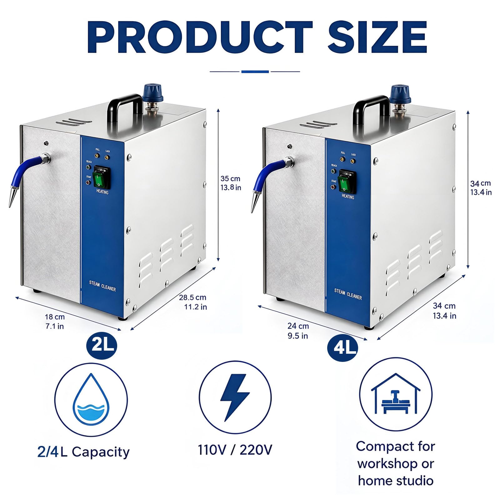 Myjka parowa do biżuterii 1300 W/2200 W, 2/4 l, stal nierdzewna 4L