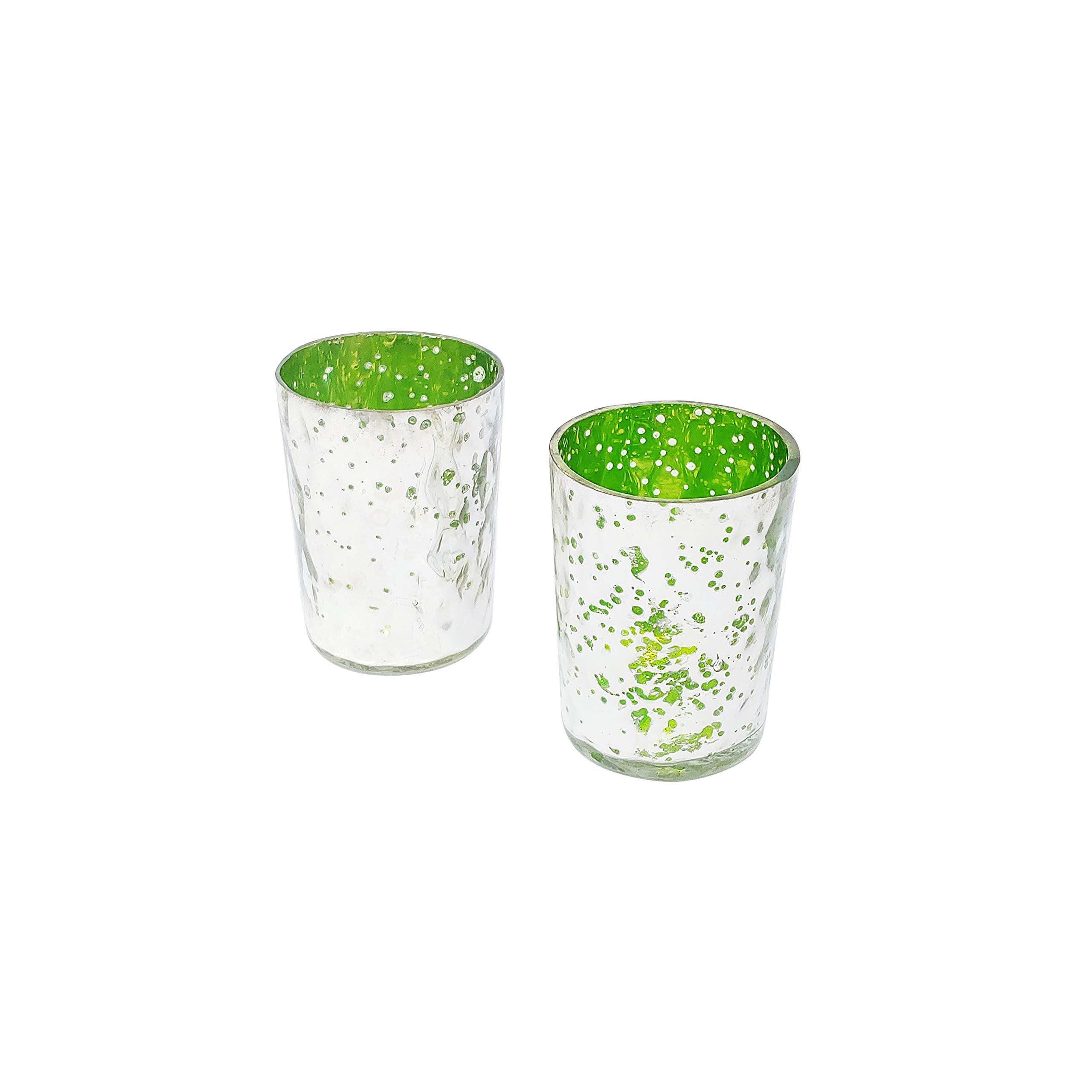 Green Mercury Finish Candle Holders Set of 2 Tealight Votive Evening Decorations Gifts by MystiqueDecors