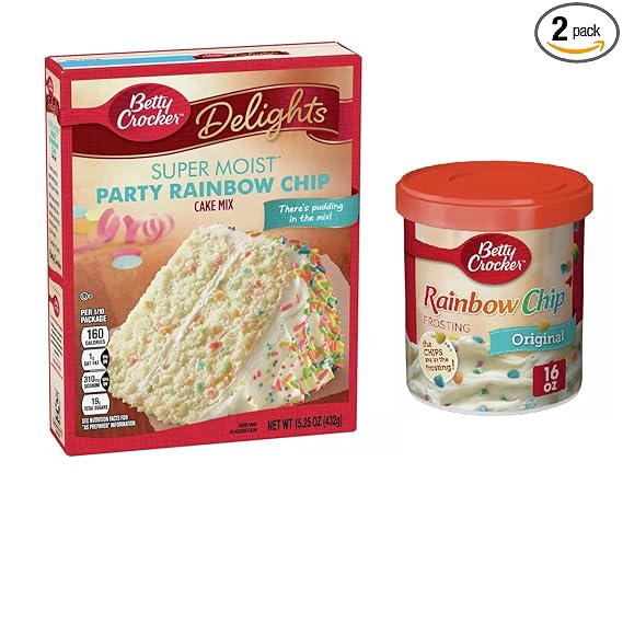 Delights Super Moist Party Rainbow Chip Cake Mix 15.25 oz and Original