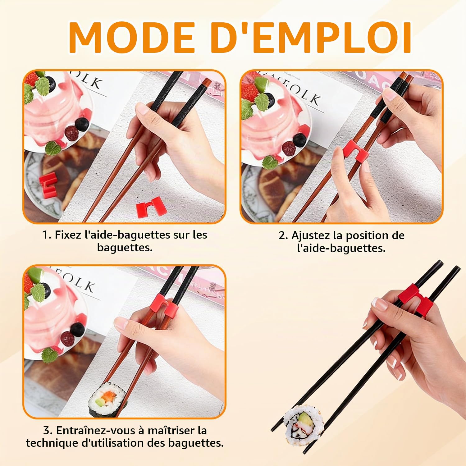 Lot de 8 aides pour baguettes, connecteurs d'apprentissage pour adultes, débutants ou apprenants, baguettes non incluses (8 couleurs)